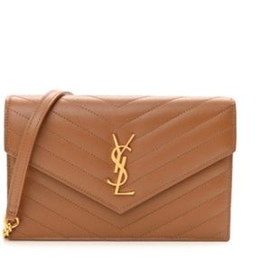SAINT LAURENT Grain De Poudre Matelasse Chevron Monogram Envelope Chain Wallet